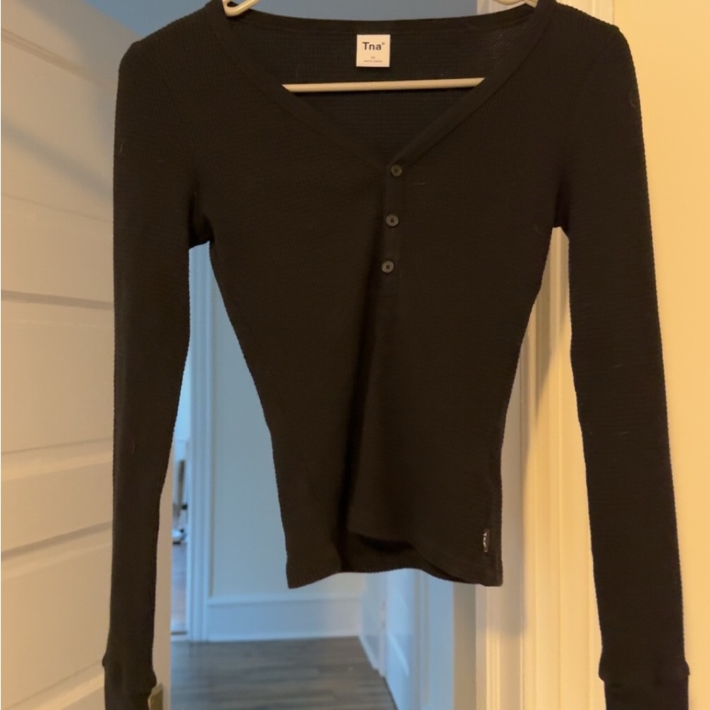 TNA Black Textured Knit Top